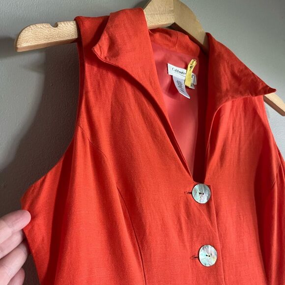 Vintage Coldwater Creek Orange Linen Blend Dress 8 Button Front Y2K Cottagecore - Picture 4 of 9